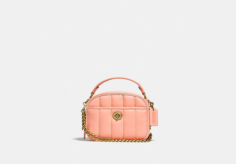 COACH®,LUNCHBOX TOP HANDLE WITH QUILTING,Smooth Leather,Small,Brass/Faded Blush,Front View
