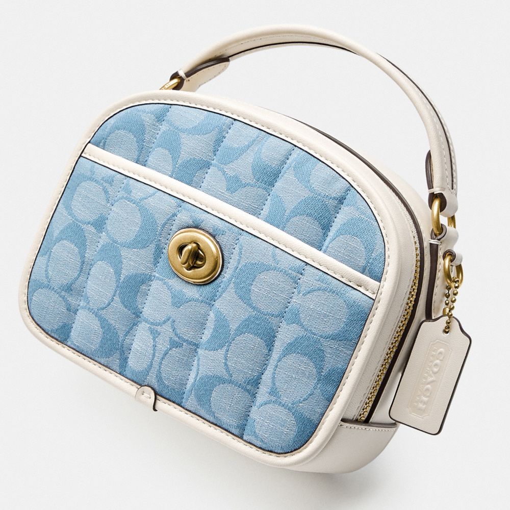 Blue Quilted Denim Top Handle 22 Backpack Silver Hardware, 2023