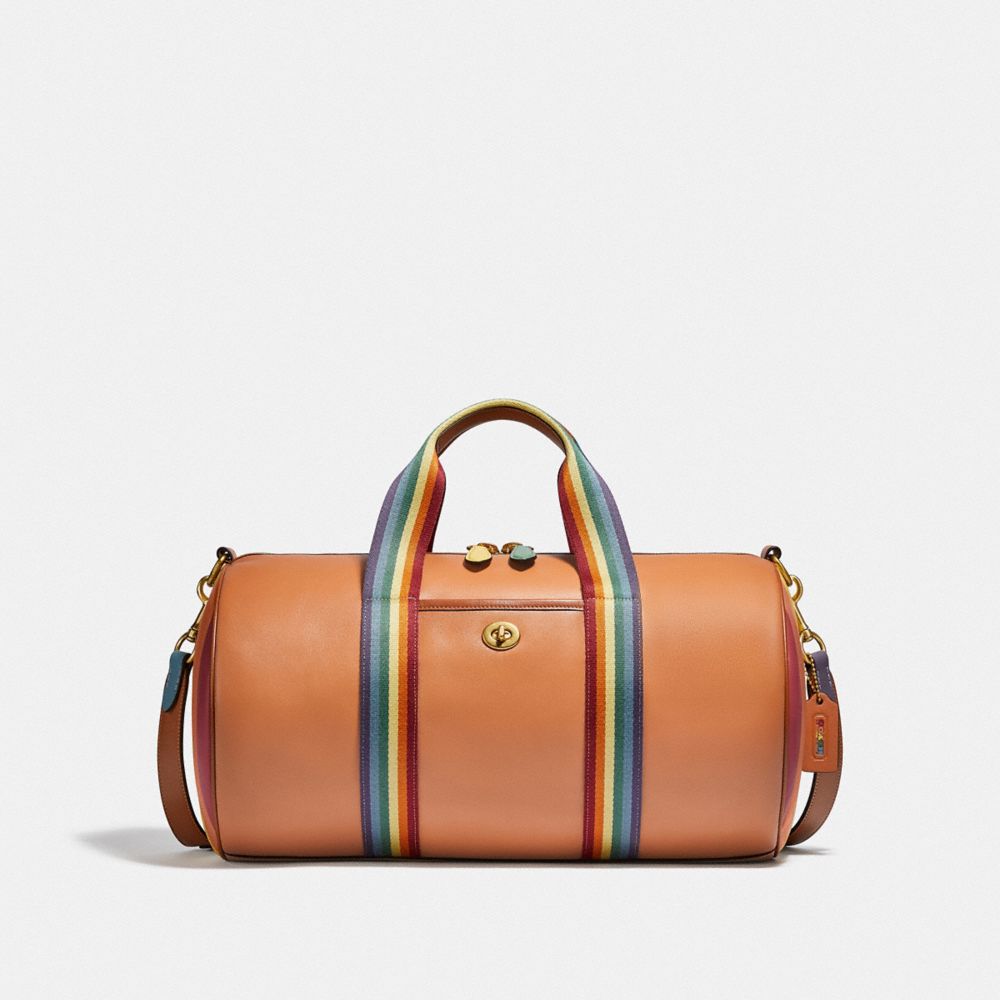 COACH®,DUFFLE WITH RAINBOW QUILTING,Smooth Leather,X-Large,Brass/Saddle Multi,Front View