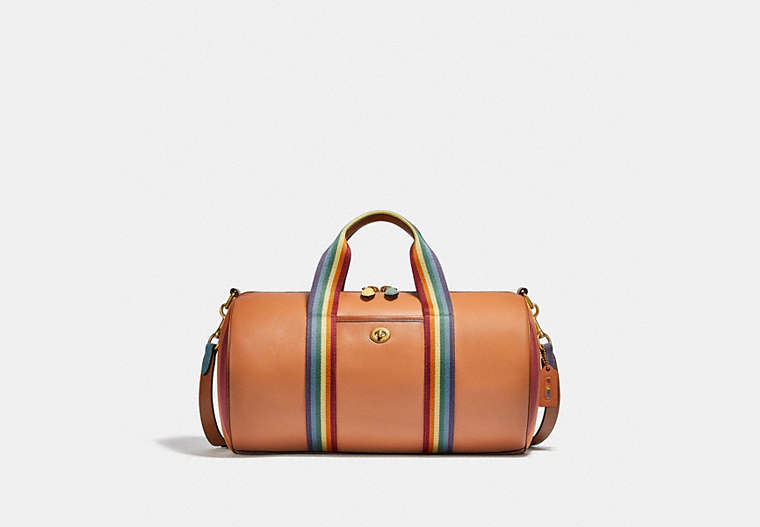 COACH®,DUFFLE WITH RAINBOW QUILTING,Smooth Leather,X-Large,Brass/Saddle Multi,Front View