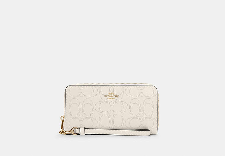 COACH®,LONG ZIP AROUND WALLET IN SIGNATURE LEATHER,Gold/Chalk,Front View