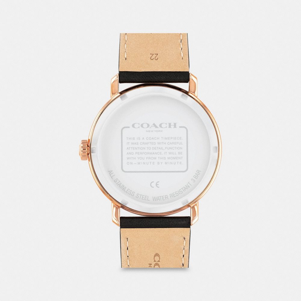 COACH®,HARRISON WATCH, 42MM,Leather,Black,Back View