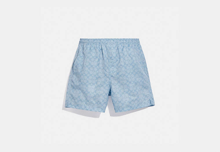 COACH®,SIGNATURE SWIM TRUNKS,Polyester,Chambray,Front View