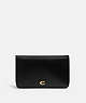COACH®,SLIM CARD CASE,Refined Calf Leather,Mini,Brass/Black,Front View