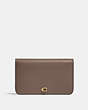 COACH®,SLIM CARD CASE,Refined Calf Leather,Mini,Brass/Dark Stone,Front View