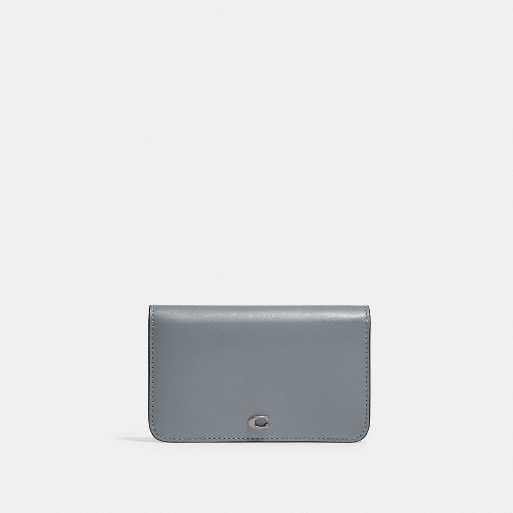COACH®,SLIM CARD CASE,Mini,Silver/Grey Blue,Front View