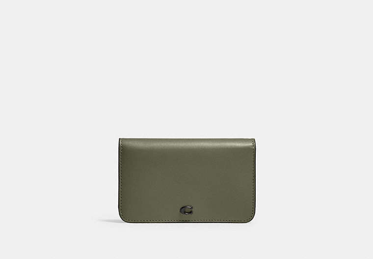 COACH®,SLIM CARD CASE,Refined Calf Leather,Mini,Pewter/Army Green,Front View