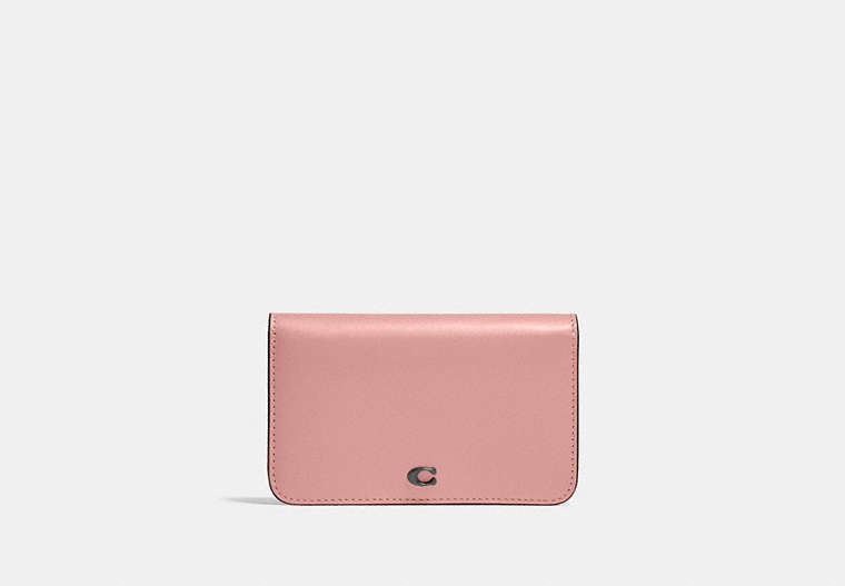 COACH®,SLIM CARD CASE,Refined Calf Leather,Mini,Pewter/Carnation,Front View
