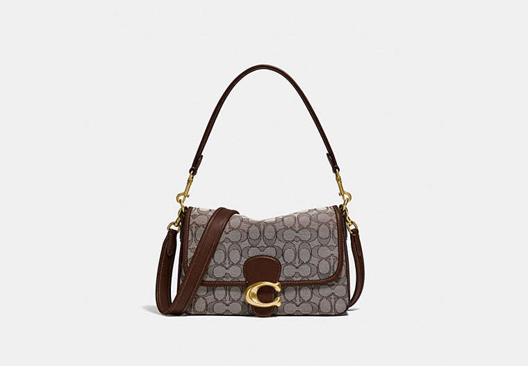 COACH®,SOFT TABBY SHOULDER BAG IN SIGNATURE JACQUARD,Jacquard,Small,Brass/Oak Maple,Front View