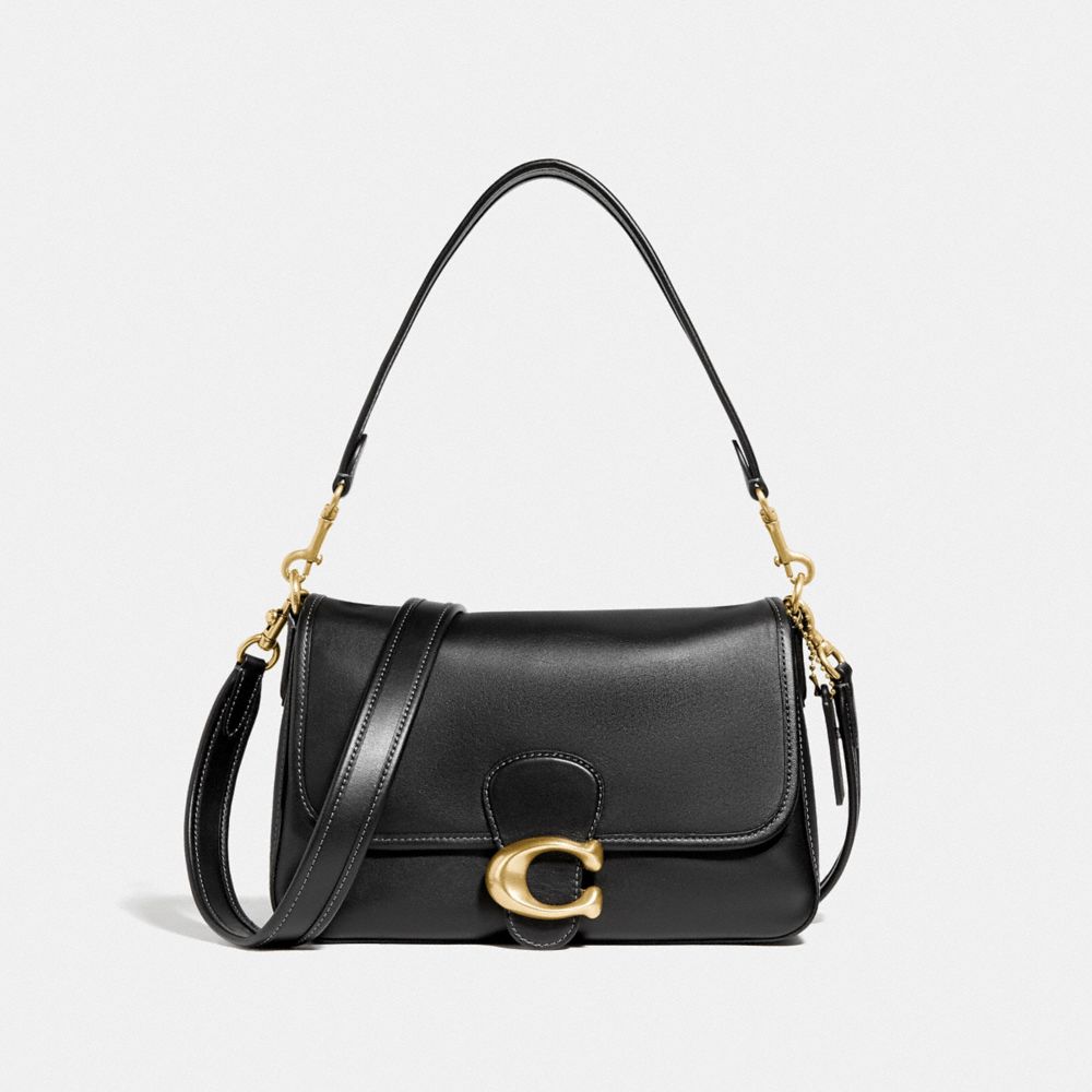 COACH®,SOFT TABBY SHOULDER BAG,Smooth Leather,Medium,Brass/Black,Front View