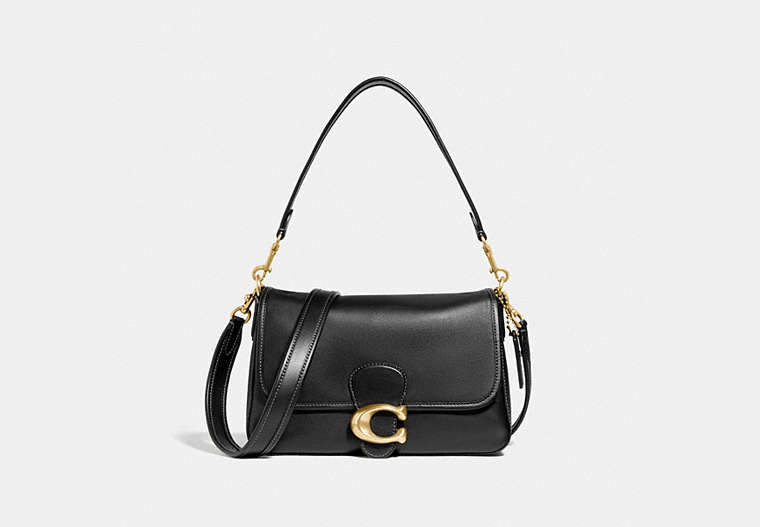 COACH®,SOFT TABBY SHOULDER BAG,Smooth Leather,Medium,Brass/Black,Front View