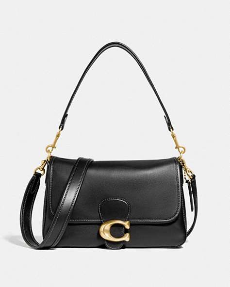 COACH®,SOFT TABBY SHOULDER BAG,Smooth Leather,Medium,Brass/Black,Front View