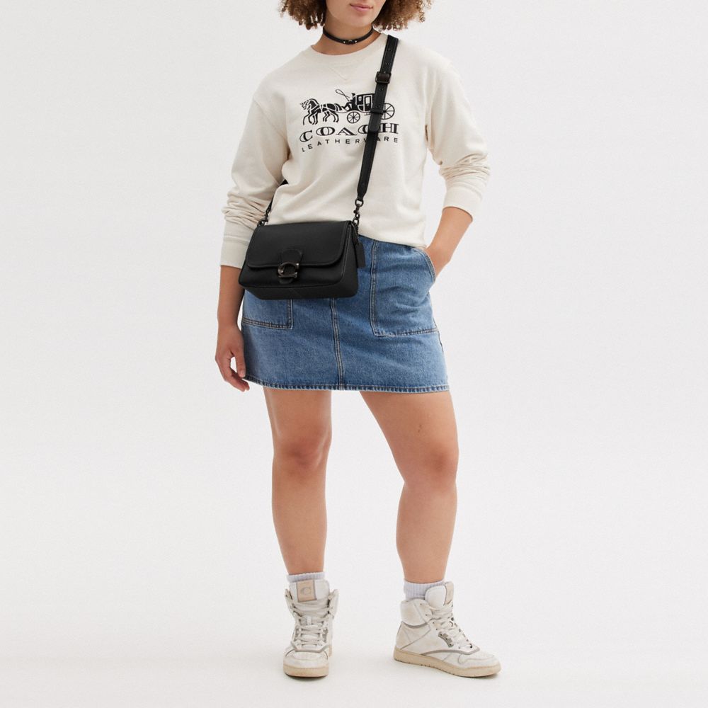 COACH®,Soft Tabby Shoulder Bag,Leather,Shoulder Bag,Metal,Logo,Gold Metal,Day Party,Black,Scale View