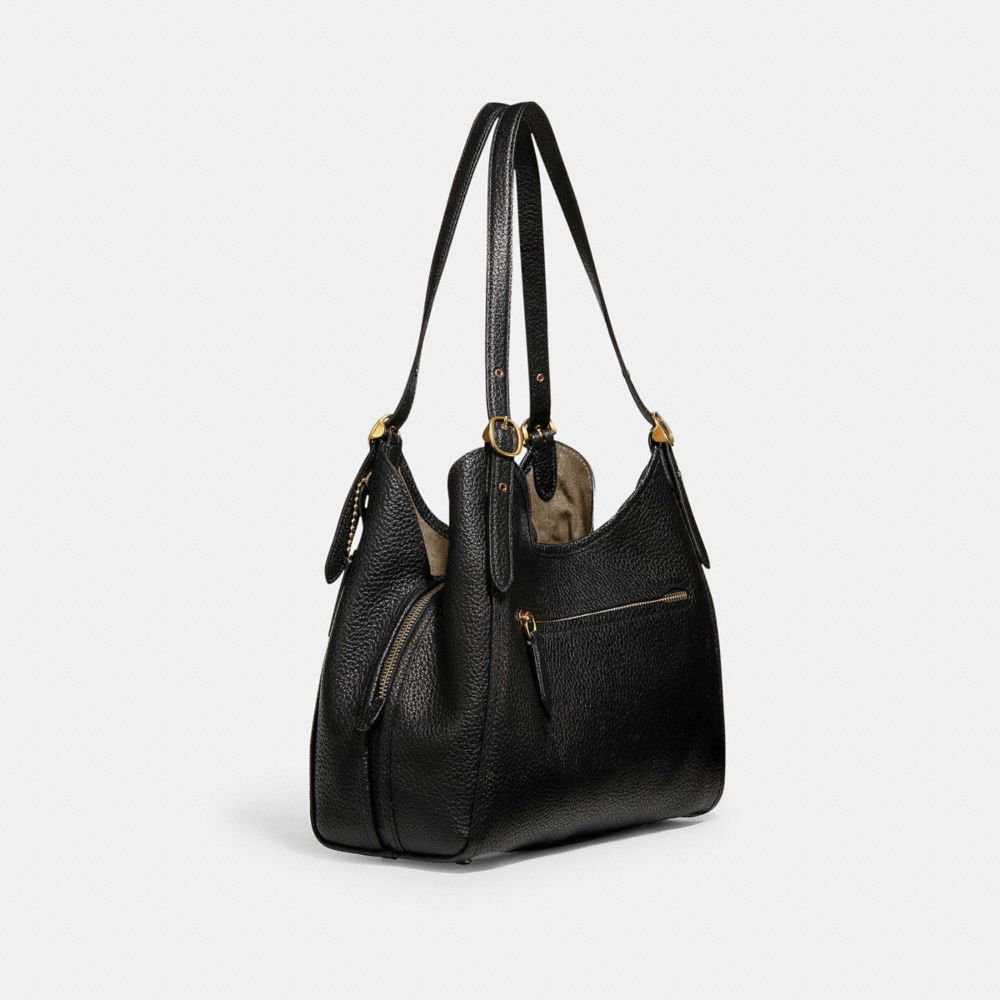 COACH®,LORI SHOULDER BAG,Pebble Leather,Large,Brass/Black,Angle View