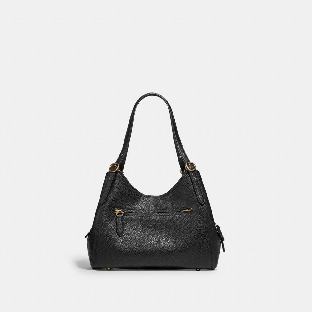 COACH®,LORI SHOULDER BAG,Pebble Leather,Large,Brass/Black,Back View