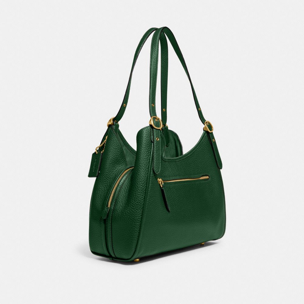COACH®,LORI SHOULDER BAG,Pebble Leather,Large,Brass/Dark Pine,Angle View