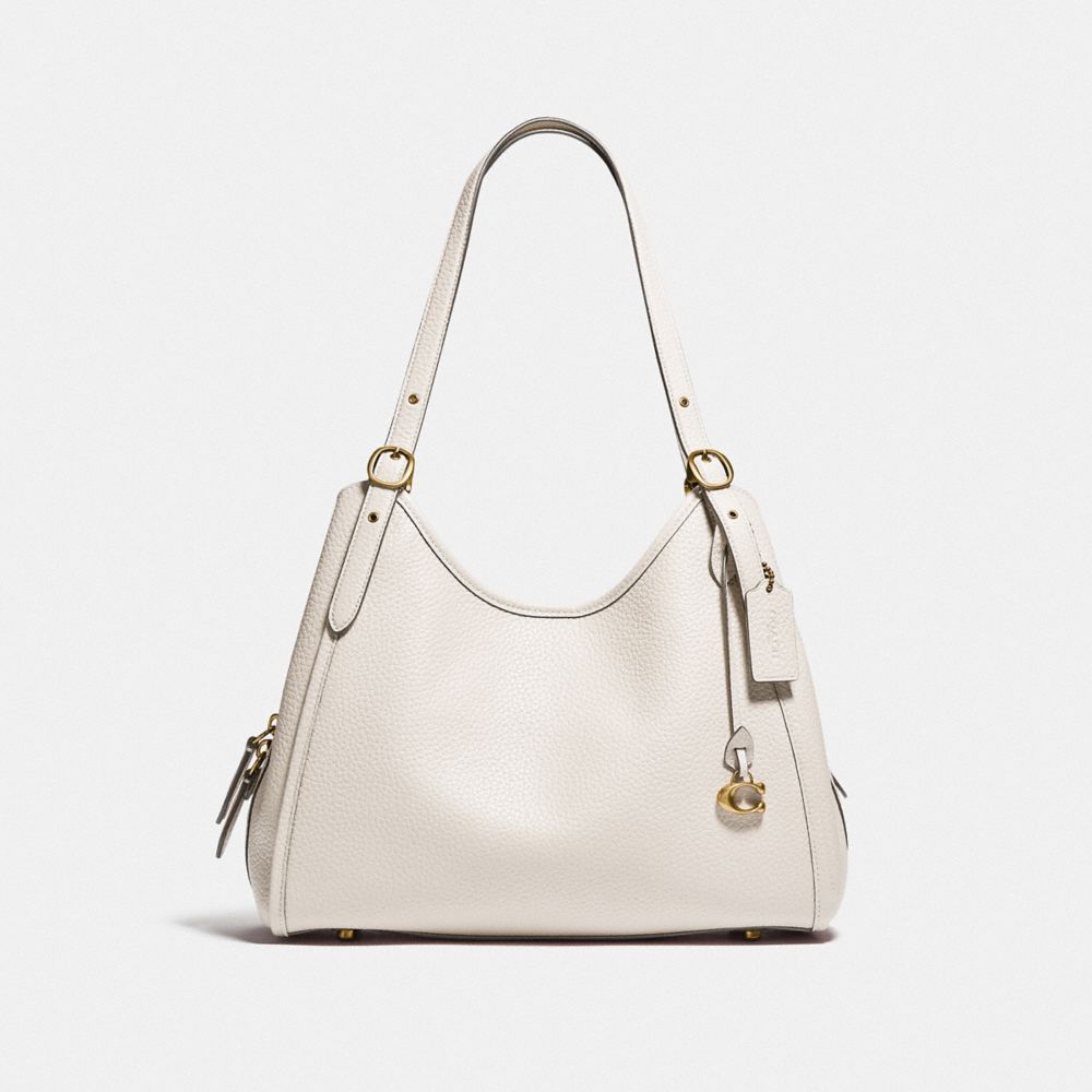COACH®,LORI SHOULDER BAG,Pebble Leather,Large,Brass/Chalk,Front View image number 0
