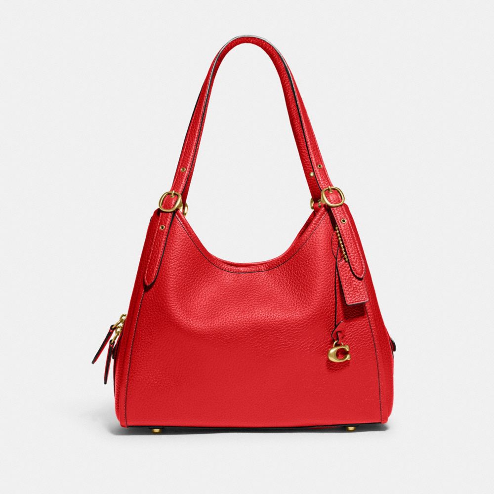 COACH®,LORI SHOULDER BAG,Pebble Leather,Large,Brass/Sport Red,Front View