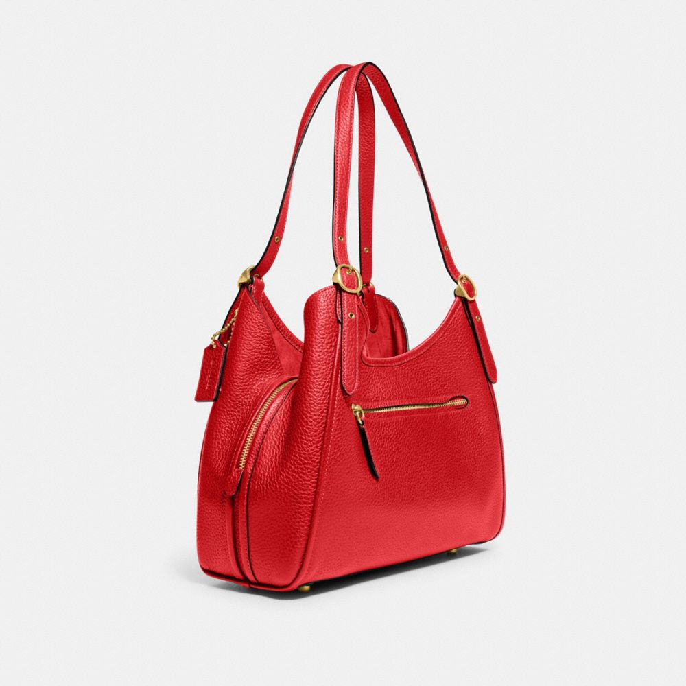 COACH®,LORI SHOULDER BAG,Pebble Leather,Large,Brass/Sport Red,Angle View