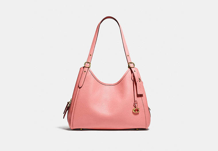COACH®,LORI SHOULDER BAG,Pebble Leather,Large,Brass/Candy Pink,Front View