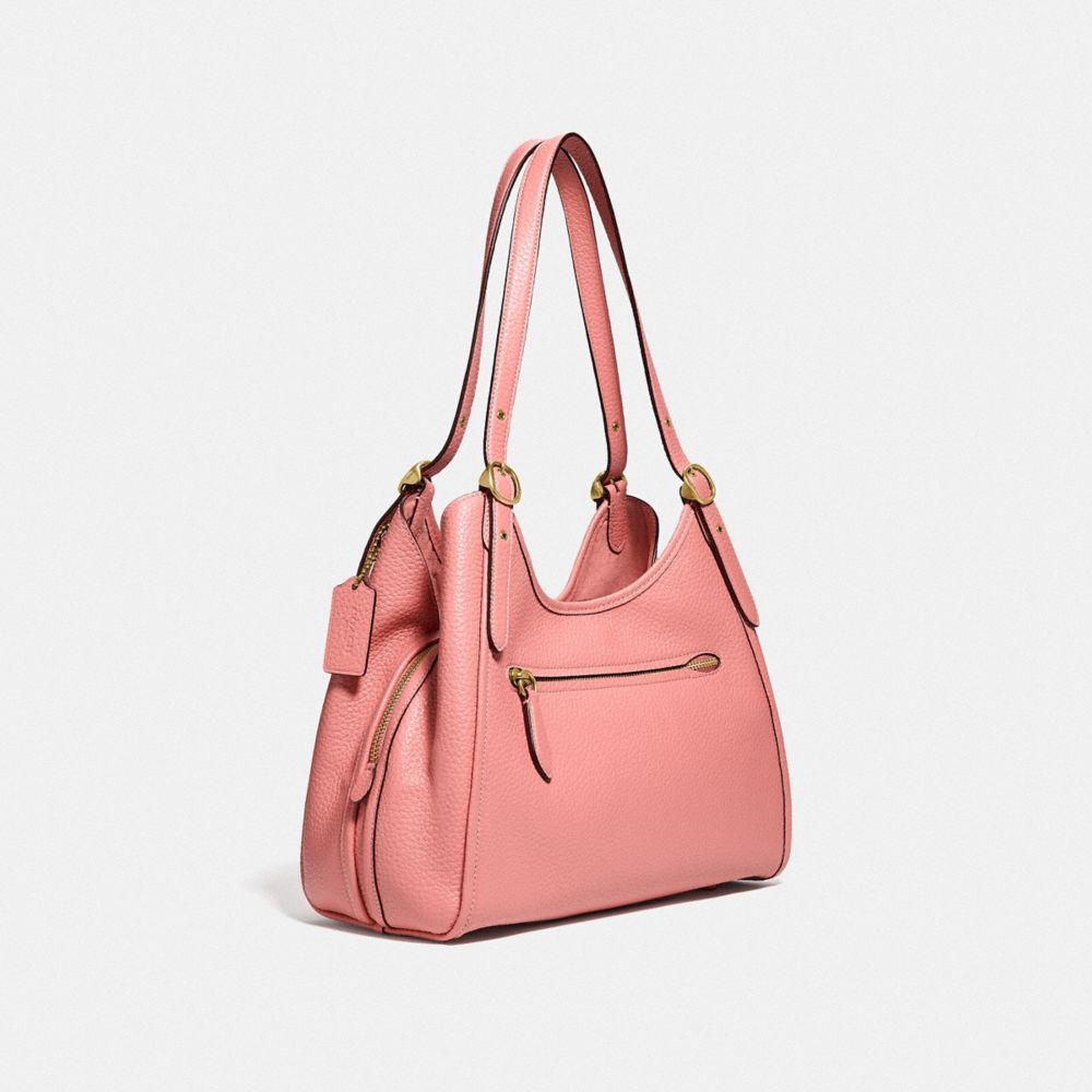 COACH®,LORI SHOULDER BAG,Pebble Leather,Large,Brass/Candy Pink,Angle View