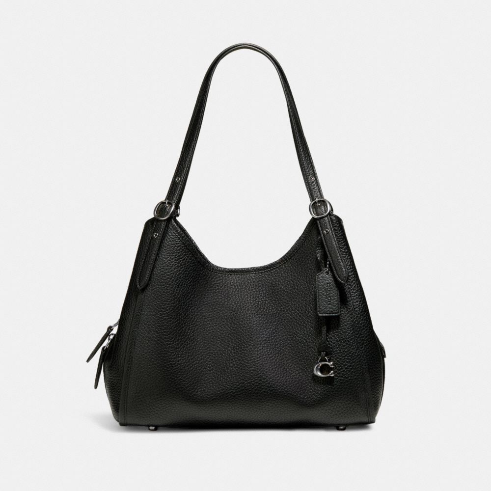 COACH®,LORI SHOULDER BAG,Pebble Leather,Large,Pewter/Black,Front View