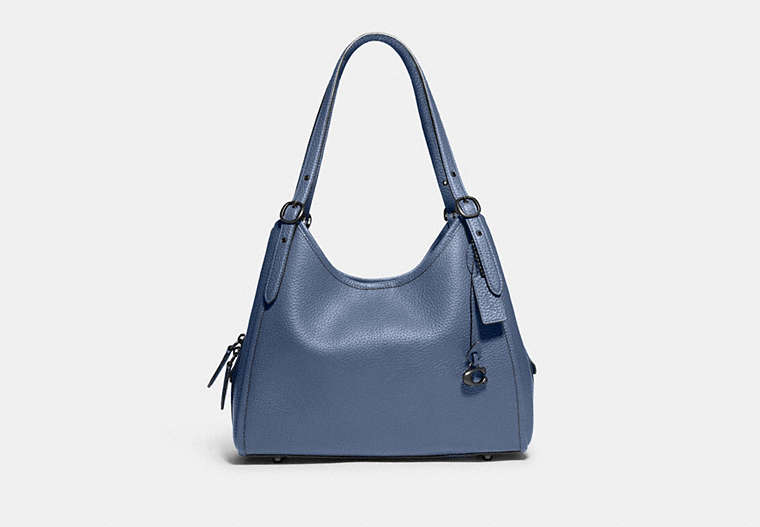 COACH®,LORI SHOULDER BAG,Pebble Leather,Large,Pewter/Washed Chambray,Front View