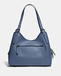 COACH®,LORI SHOULDER BAG,Pebble Leather,Large,Pewter/Washed Chambray,Back View