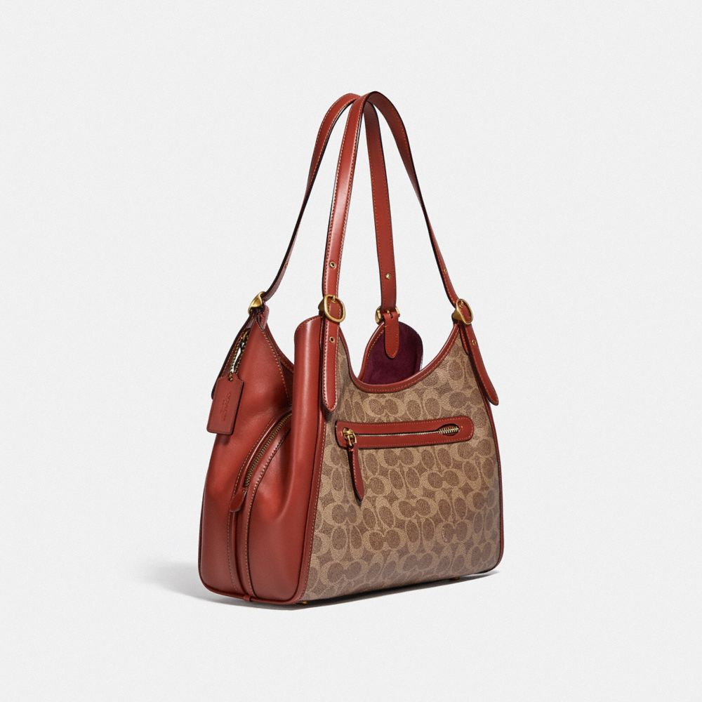 COACH®,LORI SHOULDER BAG IN SIGNATURE CANVAS,Medium,Brass/Tan/Rust,Angle View
