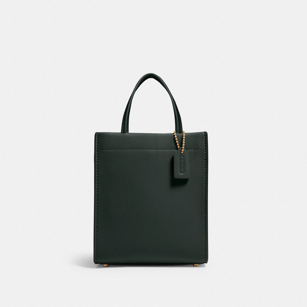 Gray Leather Mini Tote Bag Classic + Crossbody Strap / Brass