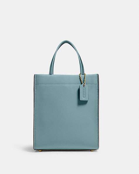 COACH®,MINI CASHIN TOTE,Smooth Leather,Small,Brass/Sage,Front View