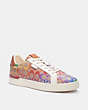 COACH®,LOWLINE LOW TOP SNEAKER IN RAINBOW SIGNATURE CANVAS,Signature Coated Canvas/Leather,TAN MULTI,Front View