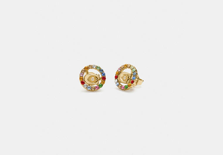 COACH®,SIGNATURE MULTICOLOR CRYSTAL STUD EARRINGS,Plated Brass,Gold/Multi,Front View