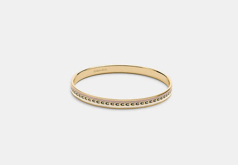 COACH®,SIGNATURE BANGLE,Enamel/Plated Brass,Gold/ Chalk Pale Pink Multi,Front View