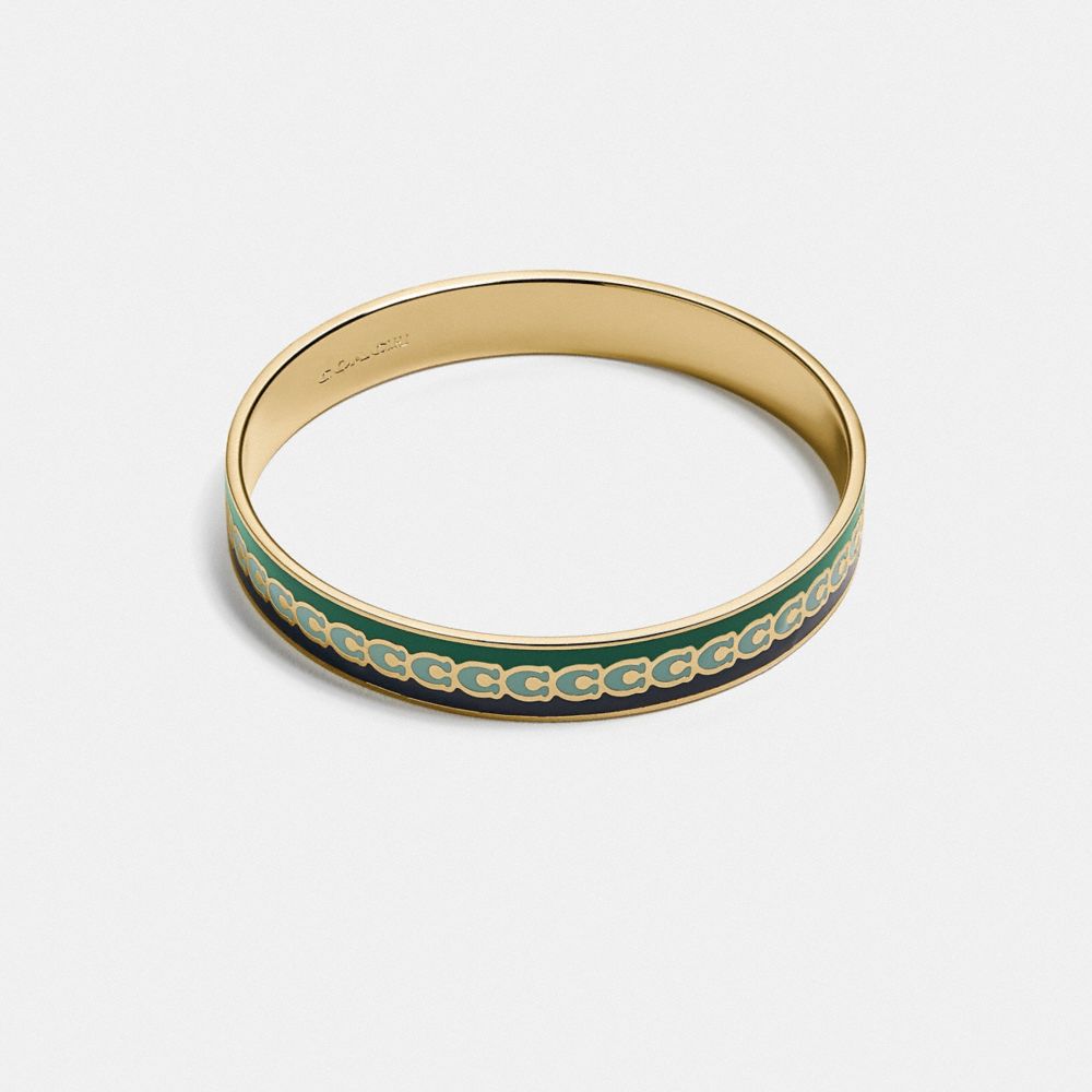 COACH®,SIGNATURE BANGLE,Enamel/Plated Brass,GOLD/BLUE MULTICOLOR,Front View