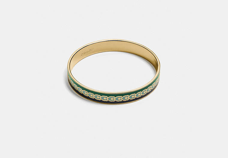 COACH®,SIGNATURE BANGLE,Enamel/Plated Brass,GOLD/BLUE MULTICOLOR,Front View
