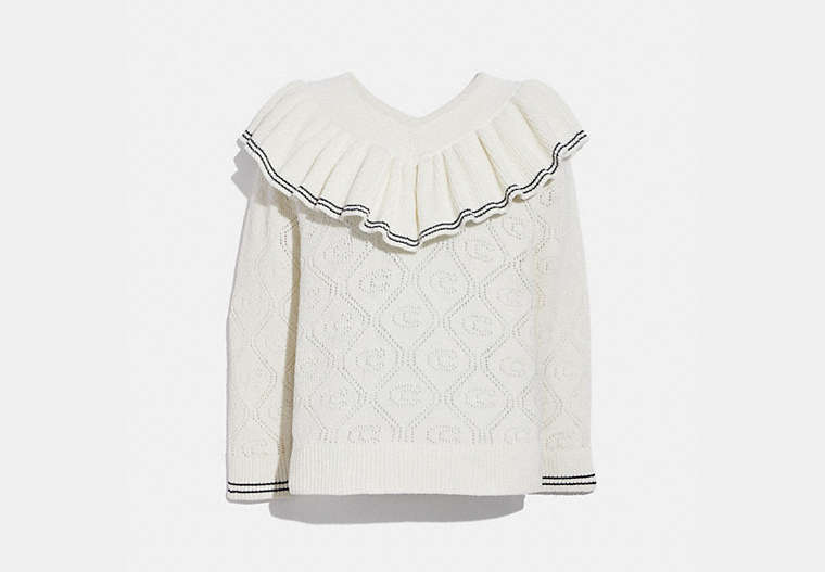 COACH®,RUFFLED COLLAR SWEATER,cotton,Ivory,Front View image number 0