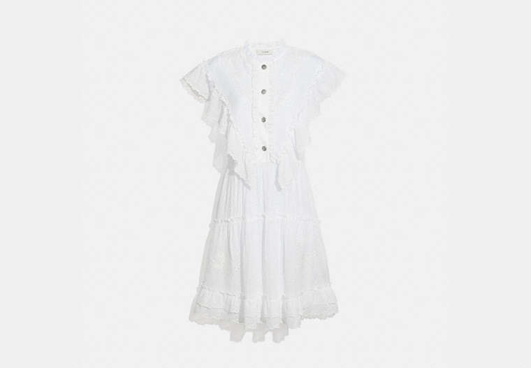 COACH®,BRODERIE ANGLAISE DRESS,cotton,Off White,Front View