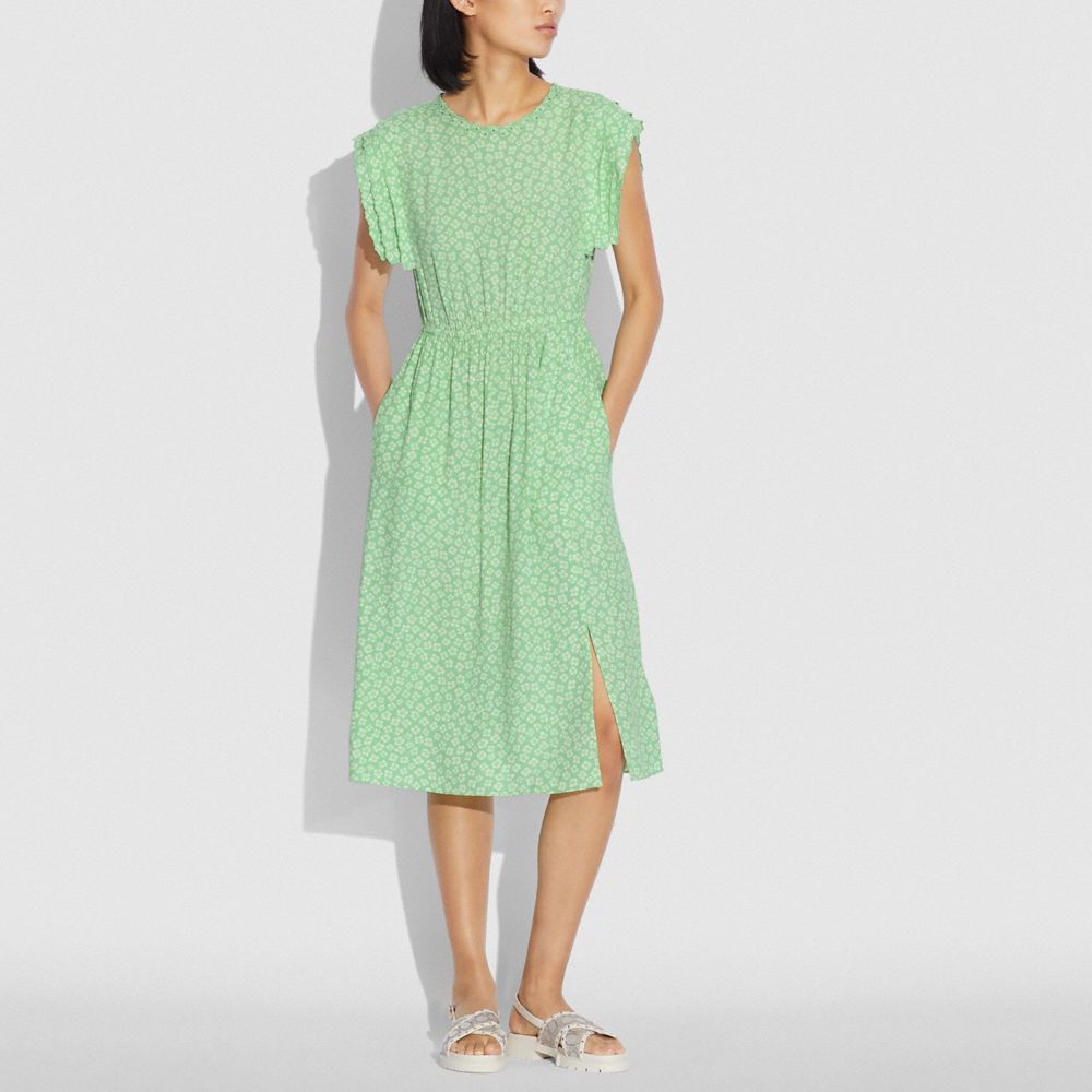 COACH®,グラフィック ディッチー ショルダー プリーツ ミディドレス,