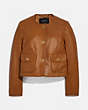 COACH®,CARDI LEATHER JACKET,Smooth Leather,Pecan,Front View