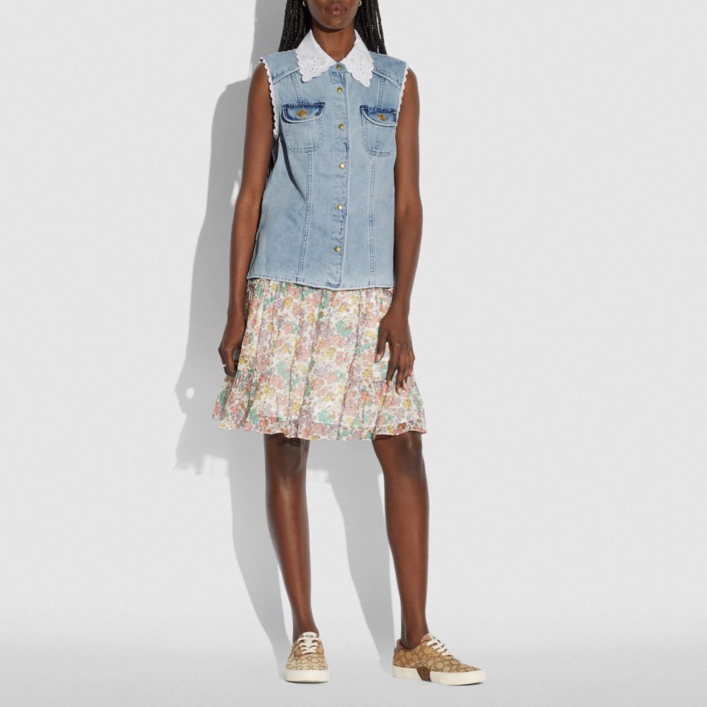 COACH®,Sleeveless Denim Shirt,,Scale View