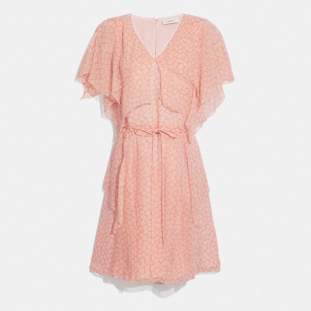 COACH®,ROBE DE FÊTE EN VISCOSE MINI,coton,Rose/Blanc,Front View