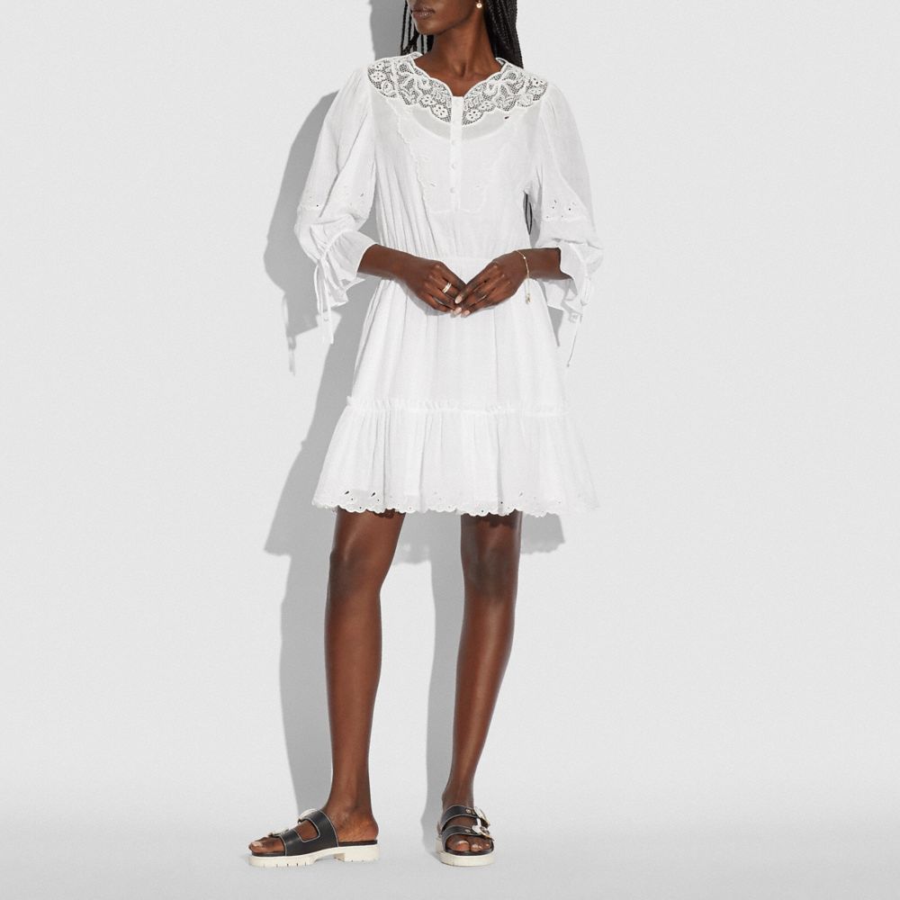 COACH®,MINI TIERED DRESS,cotton,White,Scale View