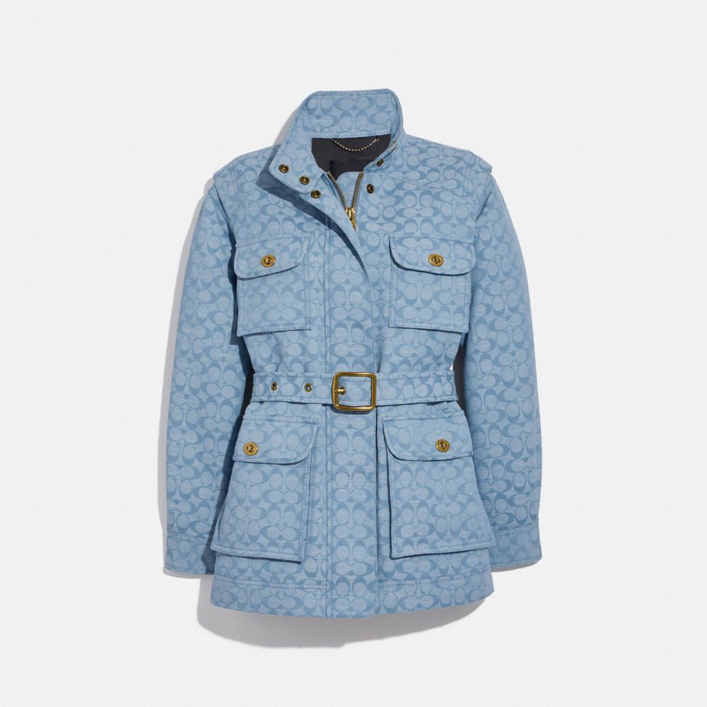 COACH®,SIGNATURE CHAMBRAY FIELD JACKET,cotton,Sig C Chambray,Front View image number 0