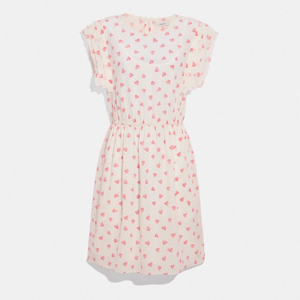 COACH®,ショルダー プリーツ ミディ ドレス,ﾁｮｰｸ/ﾋﾟﾝｸ