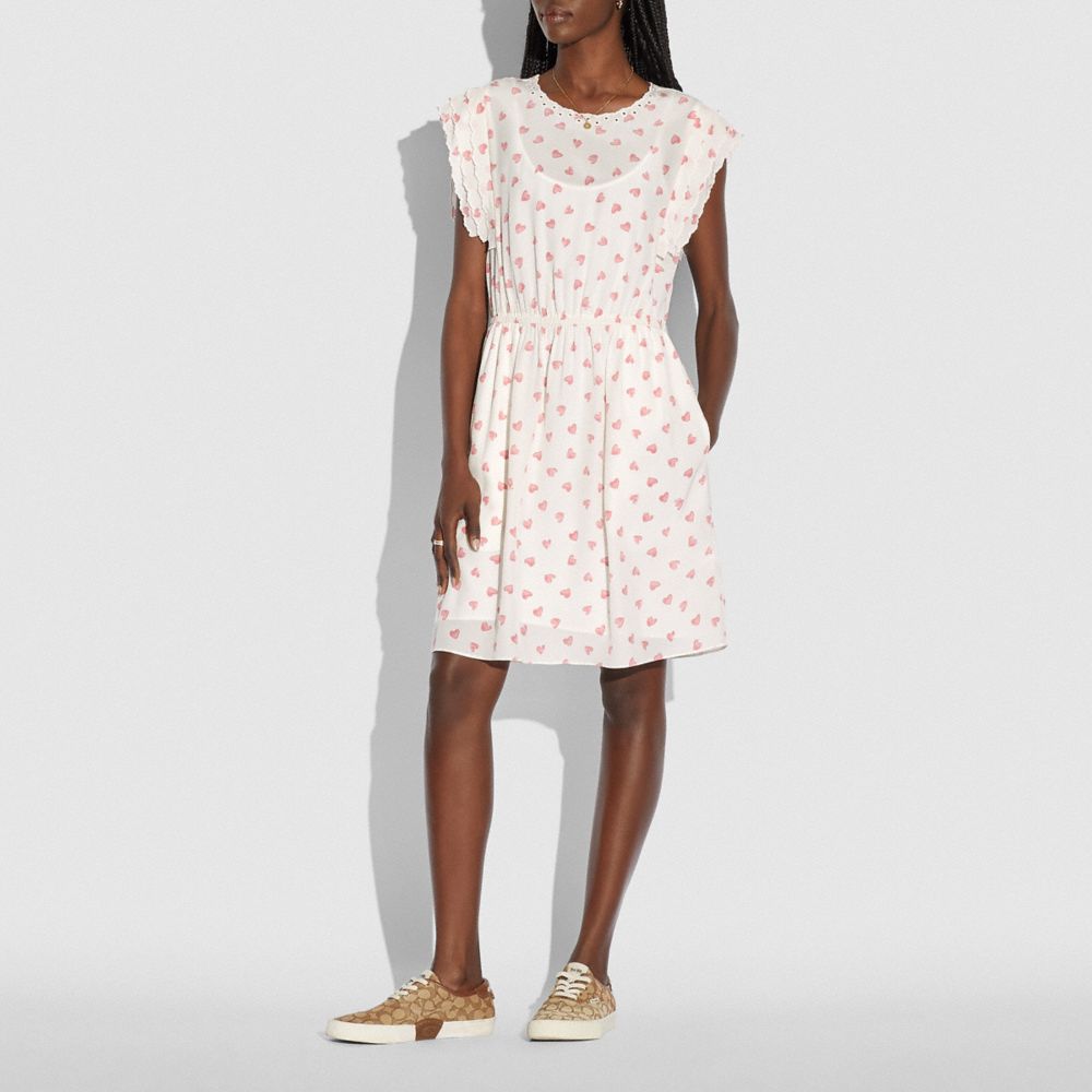 COACH®,ショルダー プリーツ ミディ ドレス,ﾁｮｰｸ/ﾋﾟﾝｸ