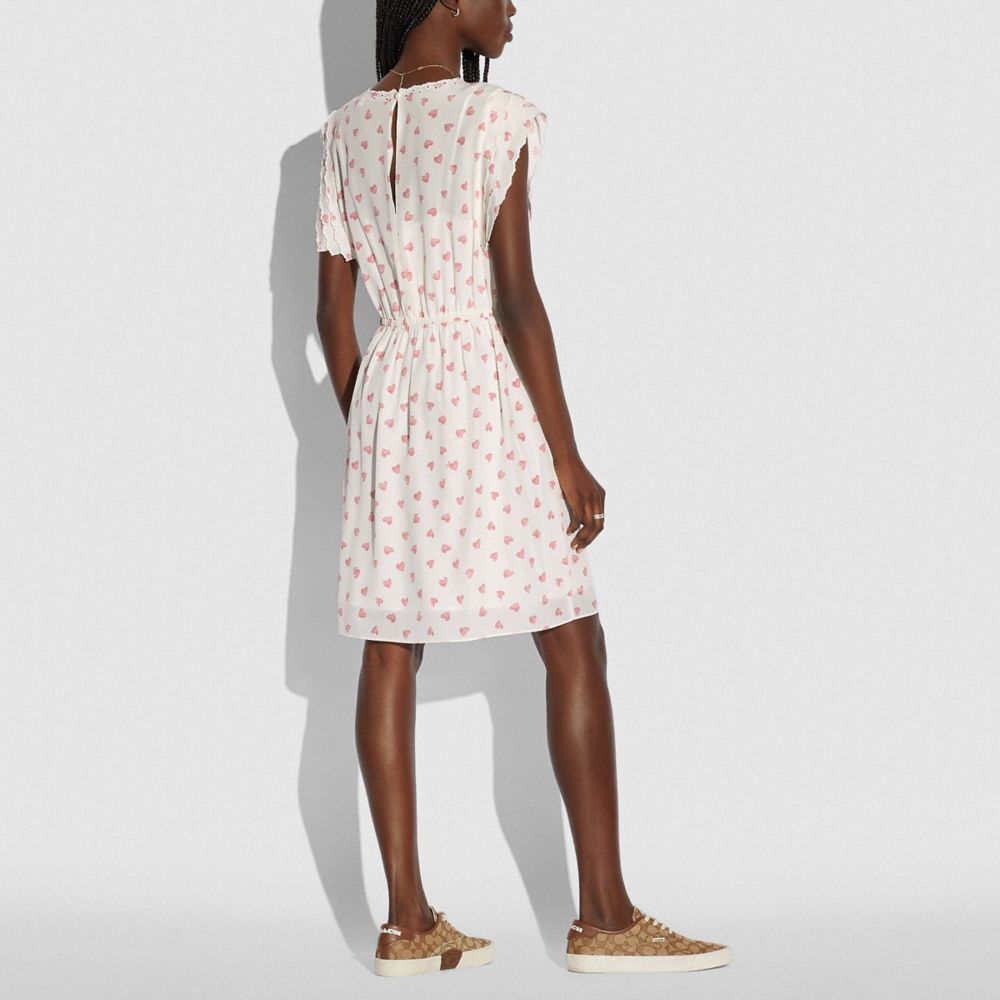 COACH®,ショルダー プリーツ ミディ ドレス,ﾁｮｰｸ/ﾋﾟﾝｸ