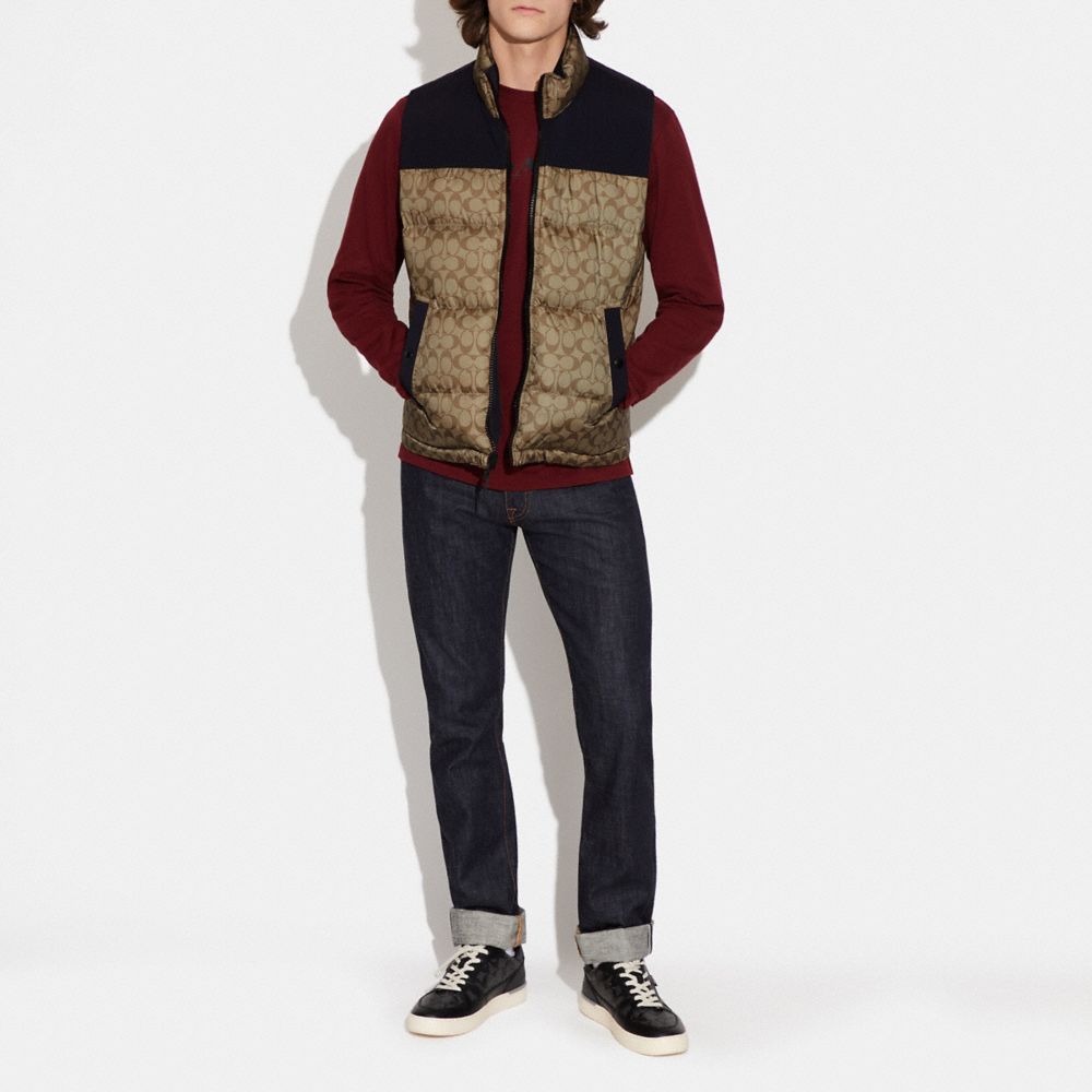 COACH®,SIGNATURE DOWN VEST,n/a,Khaki Signature,Scale View