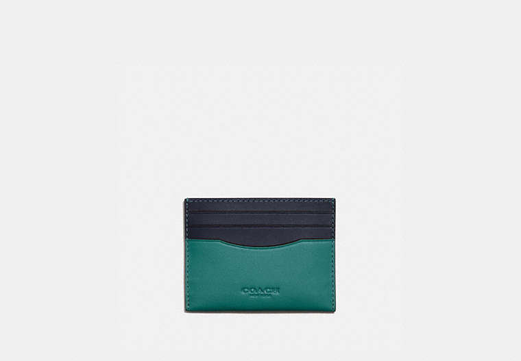 COACH®,CARD CASE IN COLORBLOCK,Smooth Leather,Ocean/Midnight Navy,Front View