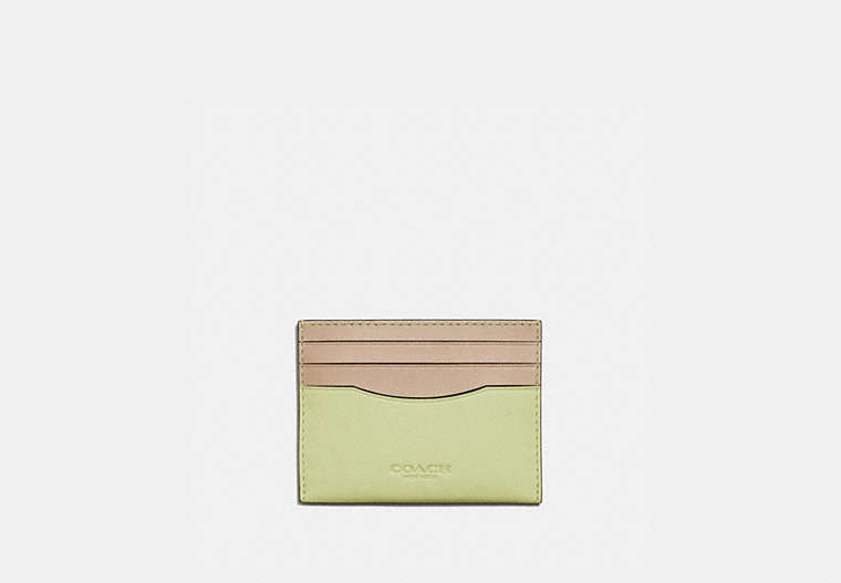 COACH®,CARD CASE IN COLORBLOCK,Smooth Leather,Pale Lime/Pebble,Front View